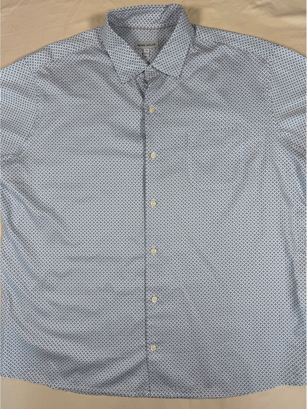 Peter Millar Men's Short Sleeve Shirt XL White w/ Cross Pattern